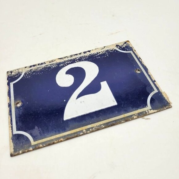 Vintage French Blue Enamel House Number 2 Plaque Sign Address Cottagecore Paris - Picture 2 of 6